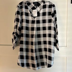 Black and white checked three-quarter sleeve tunic, lightweight size 8